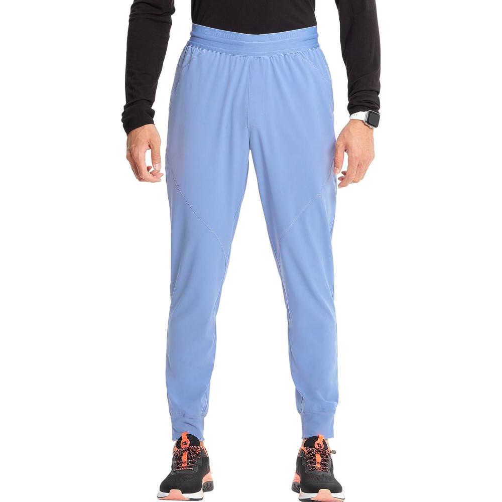 imageCherokee Infinity Mens Mid Rise Jogger Scrub Pants Drawstring Waist 4 Pockets Zip Cargo Pocket RibKnit Cuffs IN204ACiel