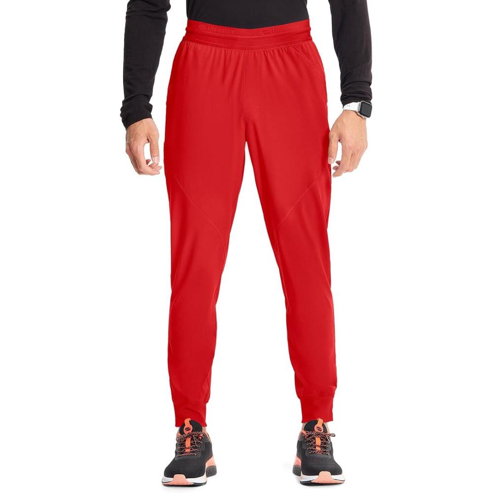 imageCherokee Infinity Mens Mid Rise Jogger Scrub Pants Drawstring Waist 4 Pockets Zip Cargo Pocket RibKnit Cuffs IN204AFire Bird