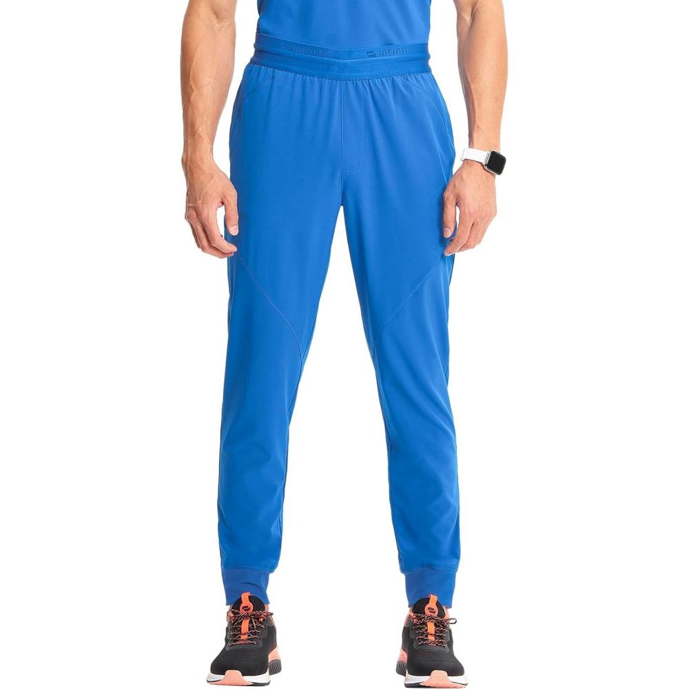 imageCherokee Infinity Mens Mid Rise Jogger Scrub Pants Drawstring Waist 4 Pockets Zip Cargo Pocket RibKnit Cuffs IN204ARoyal