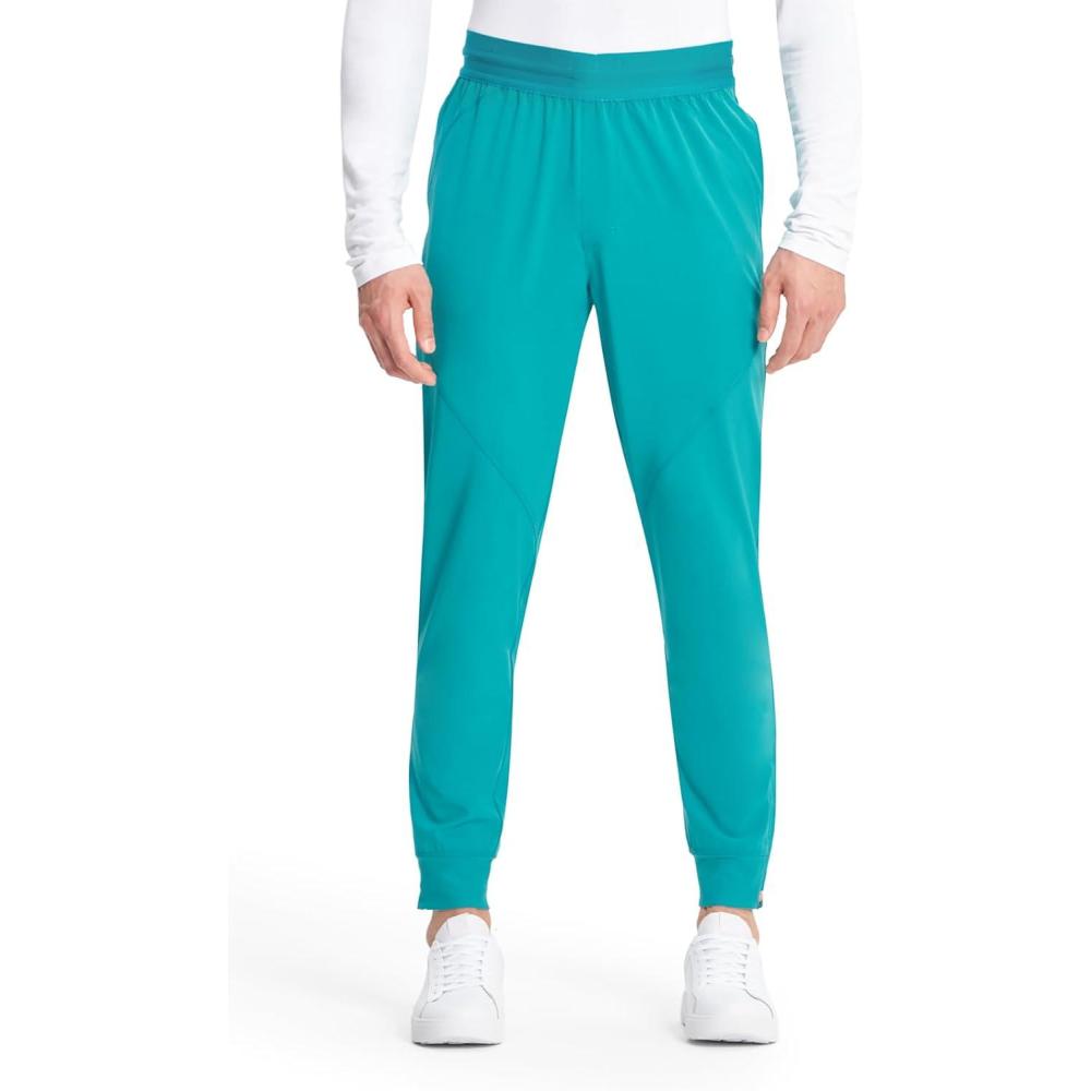 imageCherokee Infinity Mens Mid Rise Jogger Scrub Pants Drawstring Waist 4 Pockets Zip Cargo Pocket RibKnit Cuffs IN204ATeal Blue