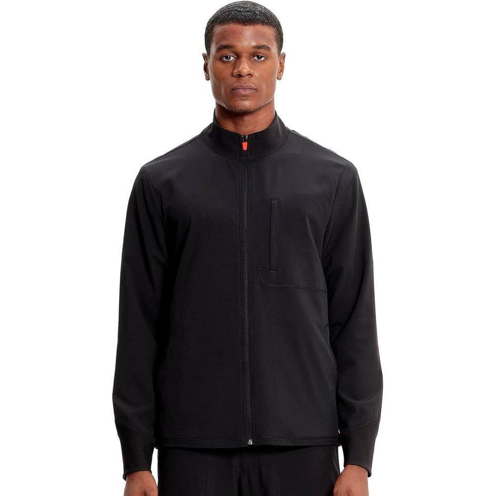 imageCherokee Infinity Mens Zip Front Scrub Jacket RibKnit Collar 3 Pockets Zipper Chest Pocket IN350ABlack