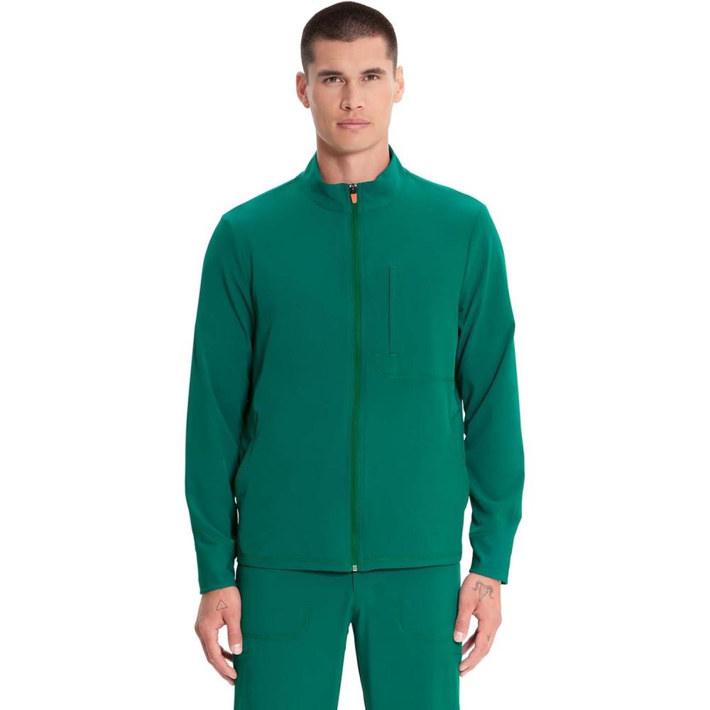 imageCherokee Infinity Mens Zip Front Scrub Jacket RibKnit Collar 3 Pockets Zipper Chest Pocket IN350AHunter