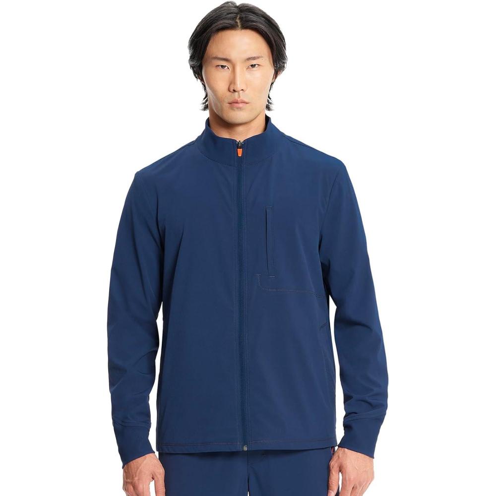 imageCherokee Infinity Mens Zip Front Scrub Jacket RibKnit Collar 3 Pockets Zipper Chest Pocket IN350ANavy