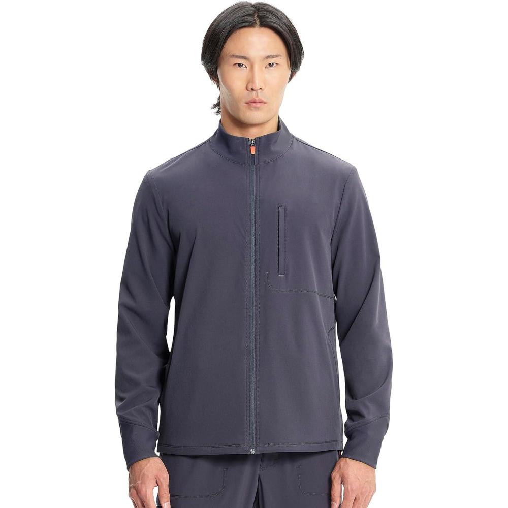 imageCherokee Infinity Mens Zip Front Scrub Jacket RibKnit Collar 3 Pockets Zipper Chest Pocket IN350APewter