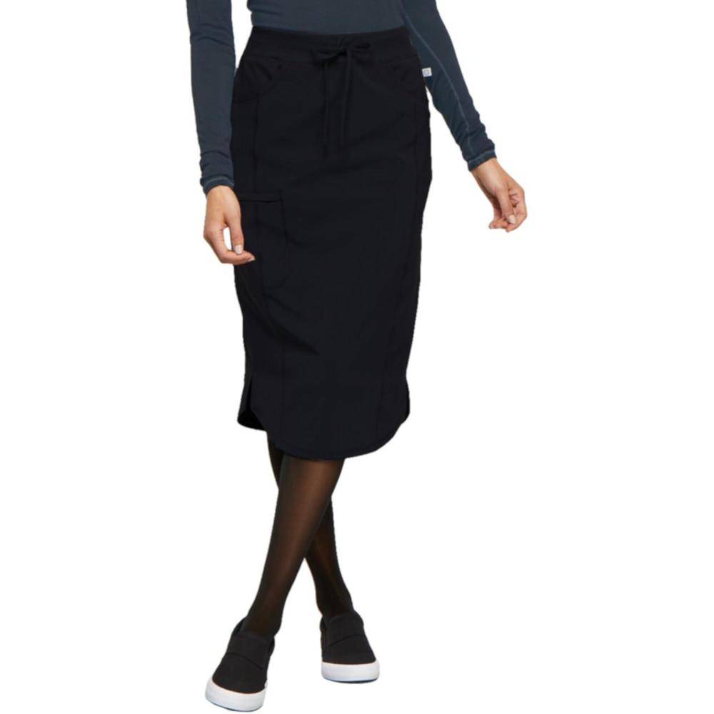 imageCherokee Infinity Womens Drawstring Cargo Scrub Skirt Knee Length 5 Pockets RibKnit Stretch Moisture Wicking CK505ABlack