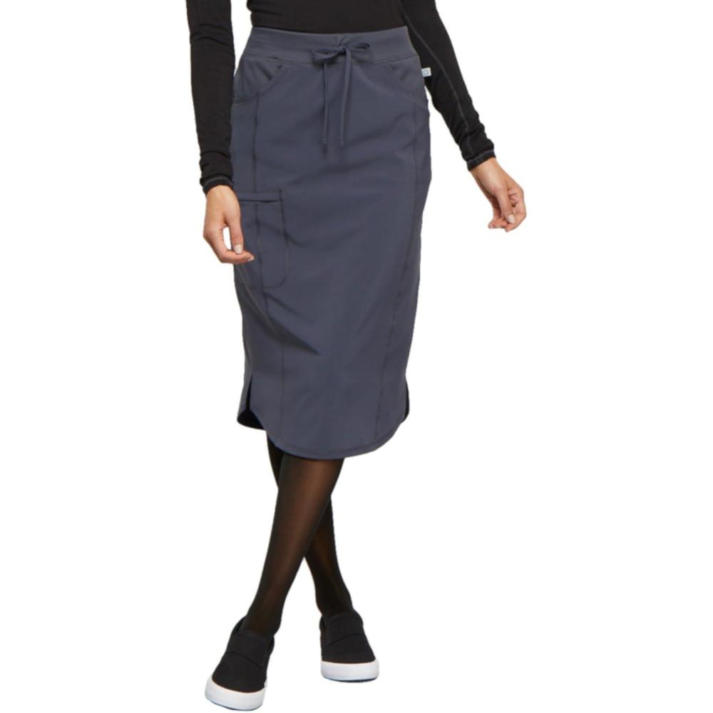 imageCherokee Infinity Womens Drawstring Cargo Scrub Skirt Knee Length 5 Pockets RibKnit Stretch Moisture Wicking CK505APewter