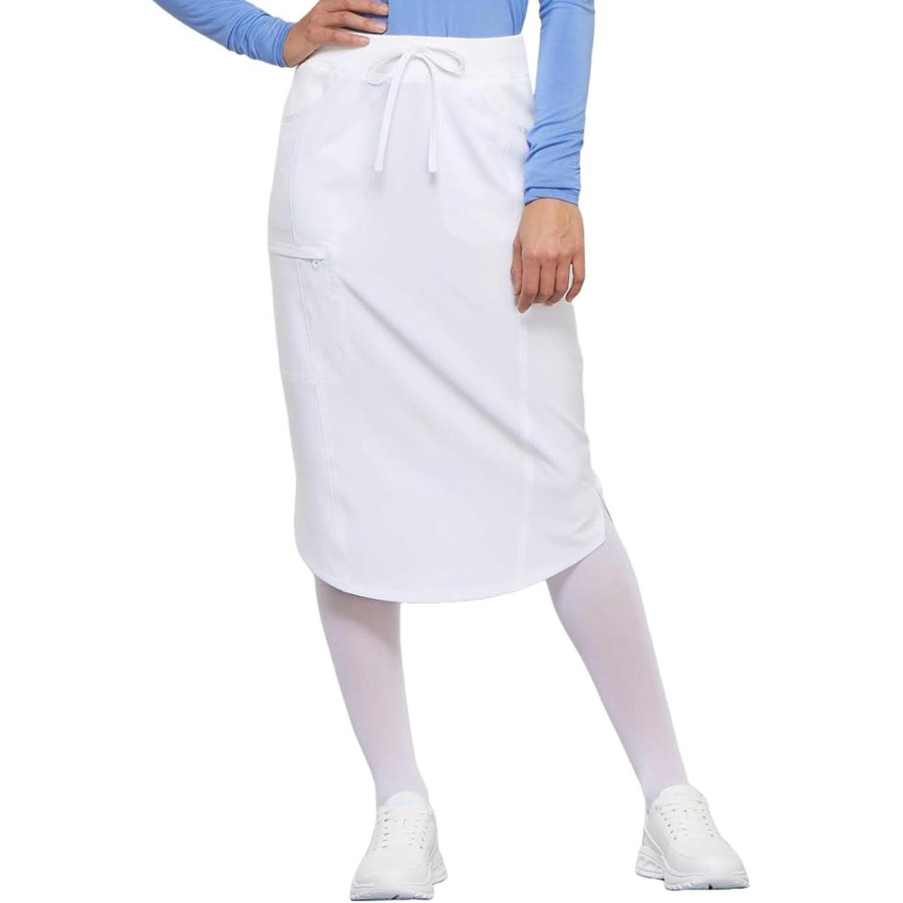imageCherokee Infinity Womens Drawstring Cargo Scrub Skirt Knee Length 5 Pockets RibKnit Stretch Moisture Wicking CK505AWhite