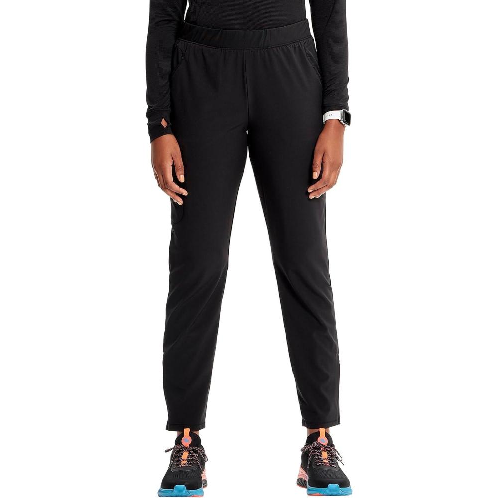 imageCherokee Infinity Womens PullOn Cargo Scrub Pants Mid Rise 5 Zip Pockets Drawstring Waist with Tapered Leg IN120ABlack