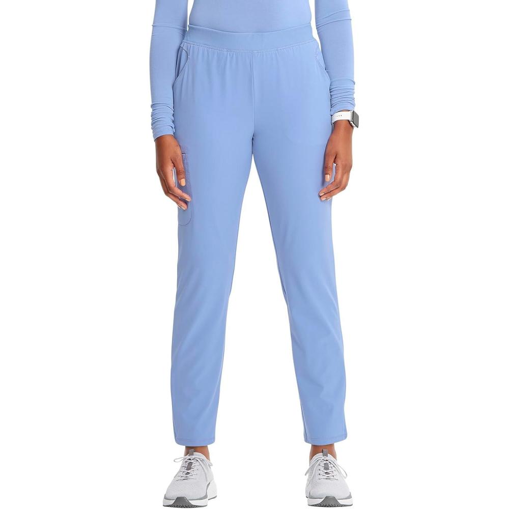 imageCherokee Infinity Womens PullOn Cargo Scrub Pants Mid Rise 5 Zip Pockets Drawstring Waist with Tapered Leg IN120ACiel