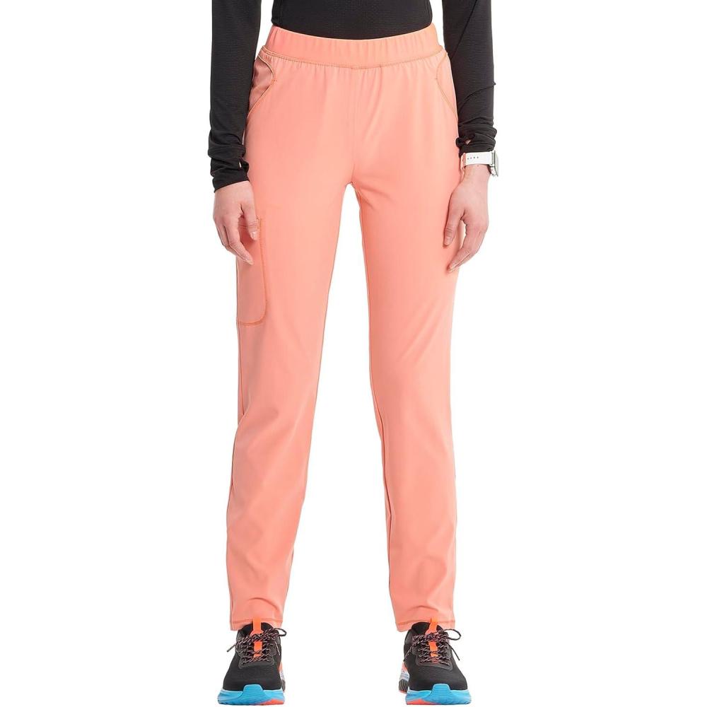 imageCherokee Infinity Womens PullOn Cargo Scrub Pants Mid Rise 5 Zip Pockets Drawstring Waist with Tapered Leg IN120AElectric Coral