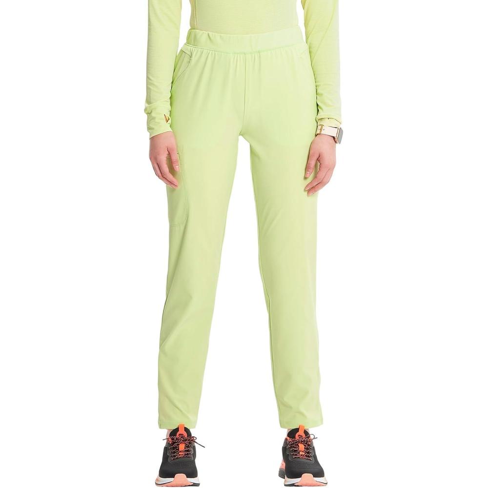 imageCherokee Infinity Womens PullOn Cargo Scrub Pants Mid Rise 5 Zip Pockets Drawstring Waist with Tapered Leg IN120AGreen Energy