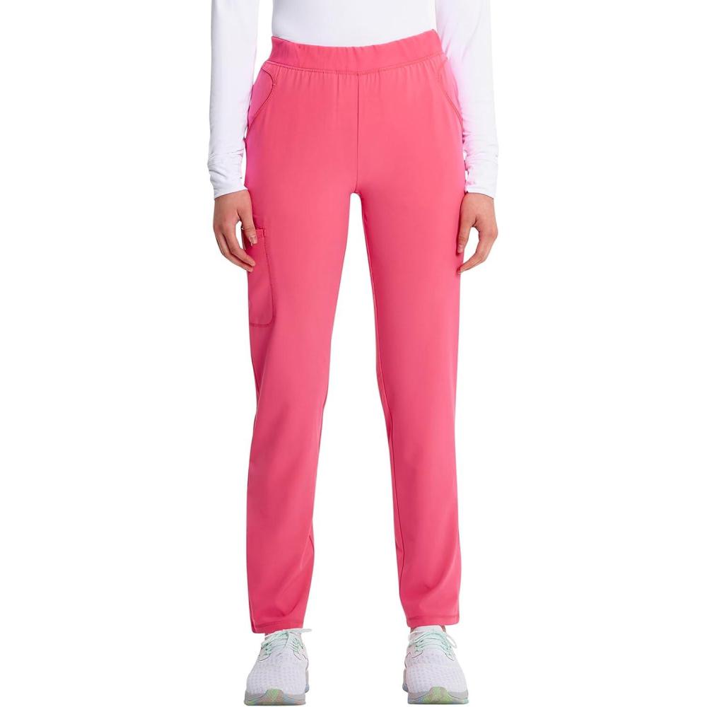 imageCherokee Infinity Womens PullOn Cargo Scrub Pants Mid Rise 5 Zip Pockets Drawstring Waist with Tapered Leg IN120APower Pink