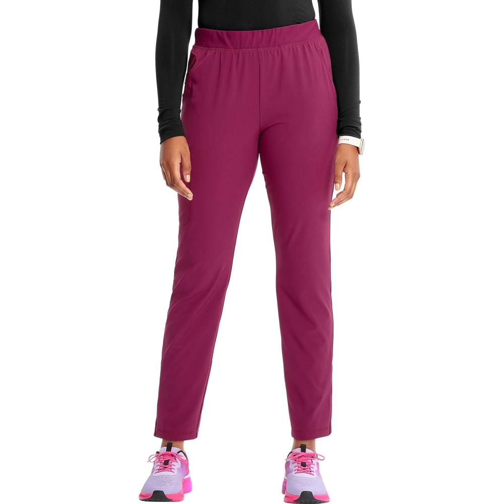 imageCherokee Infinity Womens PullOn Cargo Scrub Pants Mid Rise 5 Zip Pockets Drawstring Waist with Tapered Leg IN120AWine