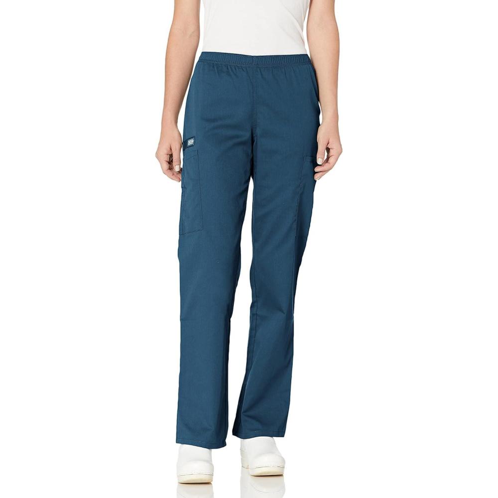 imageCherokee Womens Mid Rise Straight Leg Elastic Waist PantCaribbean Blue