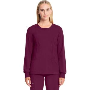 Cherokee Infinity Long Sleeve Scrubs for Women, 4-Way Stretch Performance Fabric – CK781A(Wine)