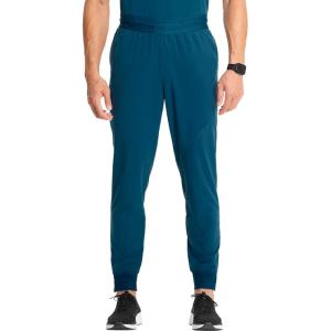 Cherokee Infinity Mens Mid Rise Jogger Scrub Pants Drawstring Waist, 4 Pockets, Zip Cargo Pocket, Rib-Knit Cuffs – IN204A(Caribbean Blue)