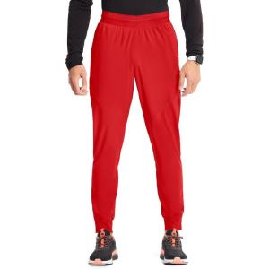 Cherokee Infinity Mens Mid Rise Jogger Scrub Pants Drawstring Waist, 4 Pockets, Zip Cargo Pocket, Rib-Knit Cuffs – IN204A(Fire Bird)