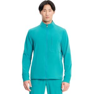Cherokee Infinity Mens Zip Front Scrub Jacket, Rib-Knit Collar, 3 Pockets, Zipper Chest Pocket – IN350A(Teal Blue)