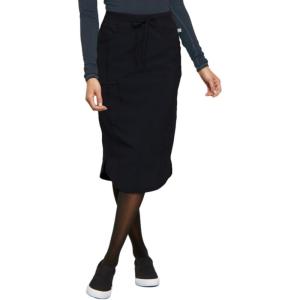 Cherokee Infinity Womens Drawstring Cargo Scrub Skirt, Knee Length, 5 Pockets, Rib-Knit Stretch, Moisture Wicking – CK505A(Black)