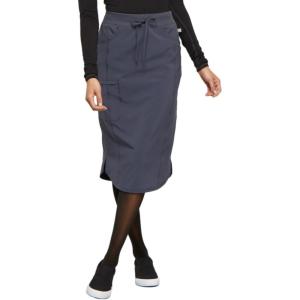 Cherokee Infinity Womens Drawstring Cargo Scrub Skirt, Knee Length, 5 Pockets, Rib-Knit Stretch, Moisture Wicking – CK505A(Pewter)