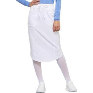 Cherokee Infinity Womens Drawstring Cargo Scrub Skirt, Knee Length, 5 Pockets, Rib-Knit Stretch, Moisture Wicking – CK505A(White)