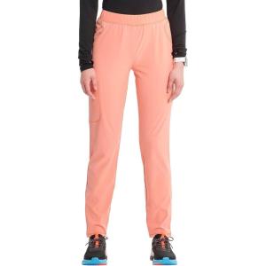Cherokee Infinity Womens Pull-On Cargo Scrub Pants, Mid Rise, 5 Zip Pockets, Drawstring Waist with Tapered Leg – IN120A(Electric Coral)