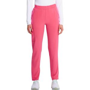 Cherokee Infinity Womens Pull-On Cargo Scrub Pants, Mid Rise, 5 Zip Pockets, Drawstring Waist with Tapered Leg – IN120A(Power Pink)