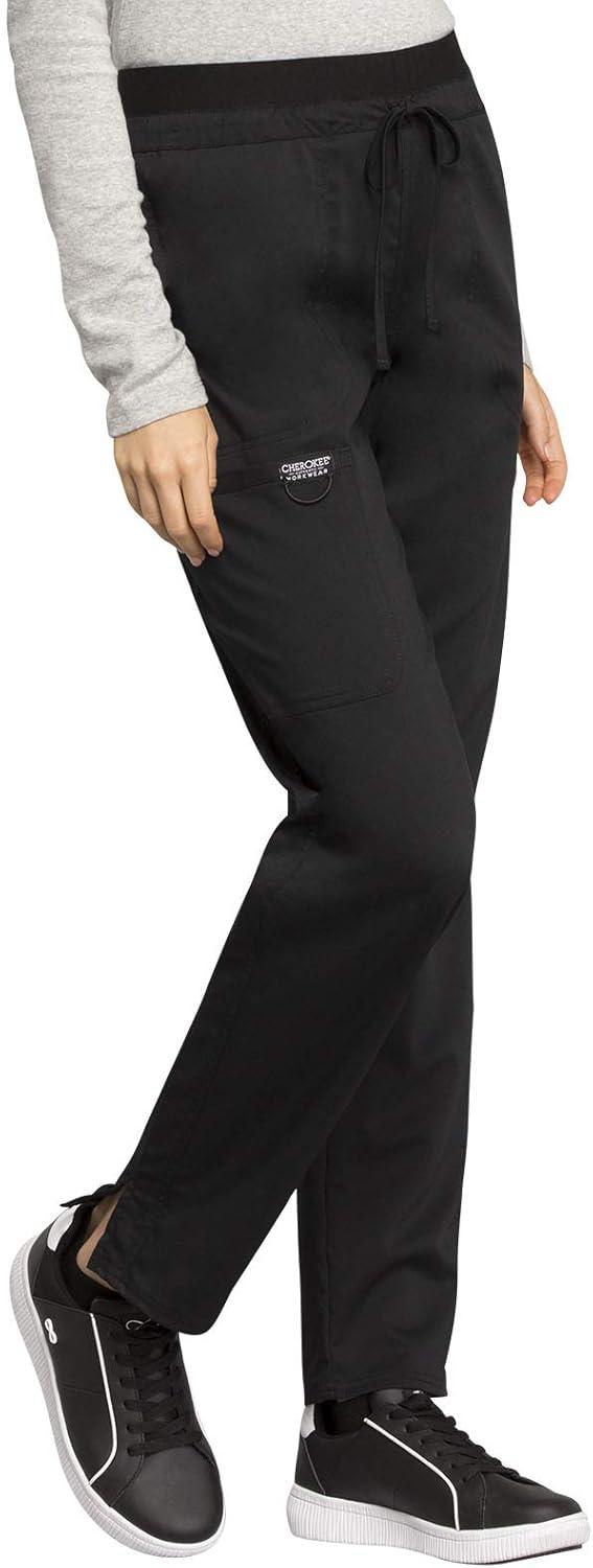 imageCherokee Scrub Set For Women VNeck Top with Snap Front WW622 amp Mid Rise Tapered Leg Drawstring Pant WW105Black