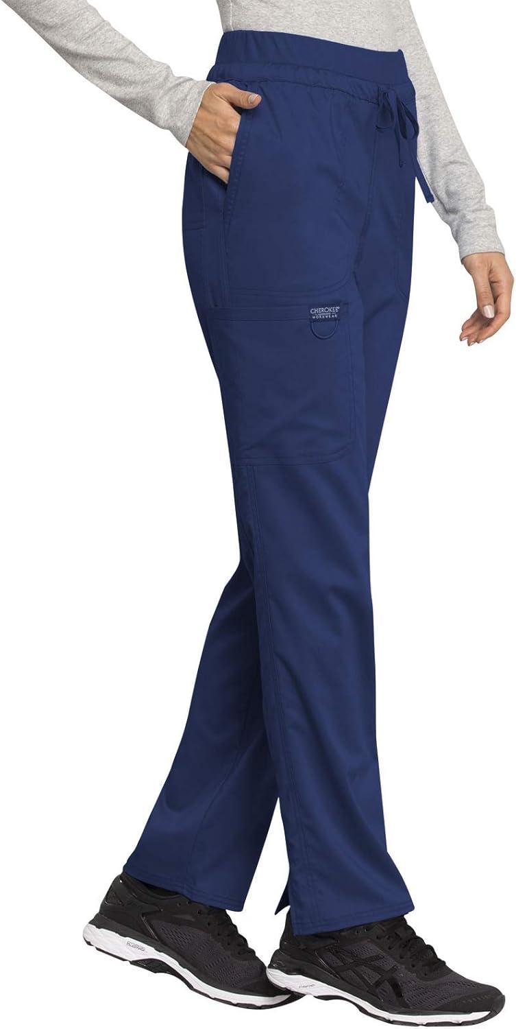 imageCherokee Scrub Set For Women VNeck Top with Snap Front WW622 amp Mid Rise Tapered Leg Drawstring Pant WW105Navy