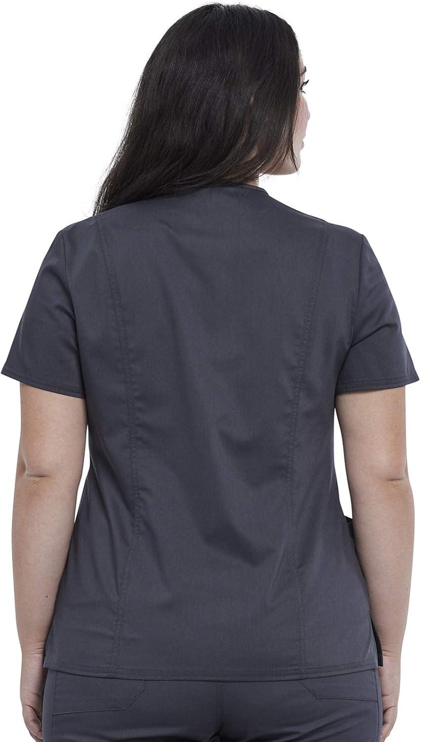 imageCherokee Scrub Set For Women VNeck Top with Snap Front WW622 amp Mid Rise Tapered Leg Drawstring Pant WW105Pewter