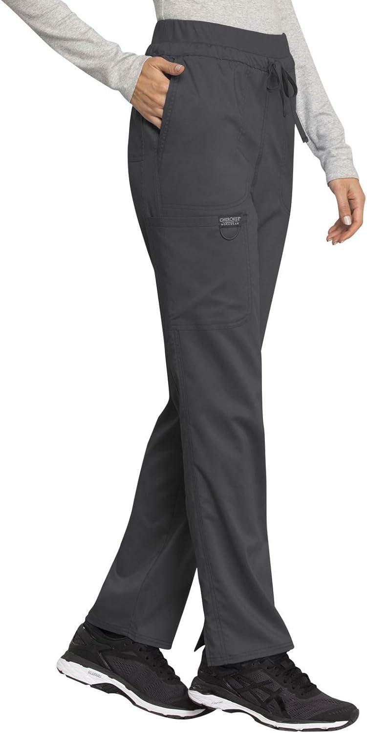 imageCherokee Scrub Set For Women VNeck Top with Snap Front WW622 amp Mid Rise Tapered Leg Drawstring Pant WW105Pewter