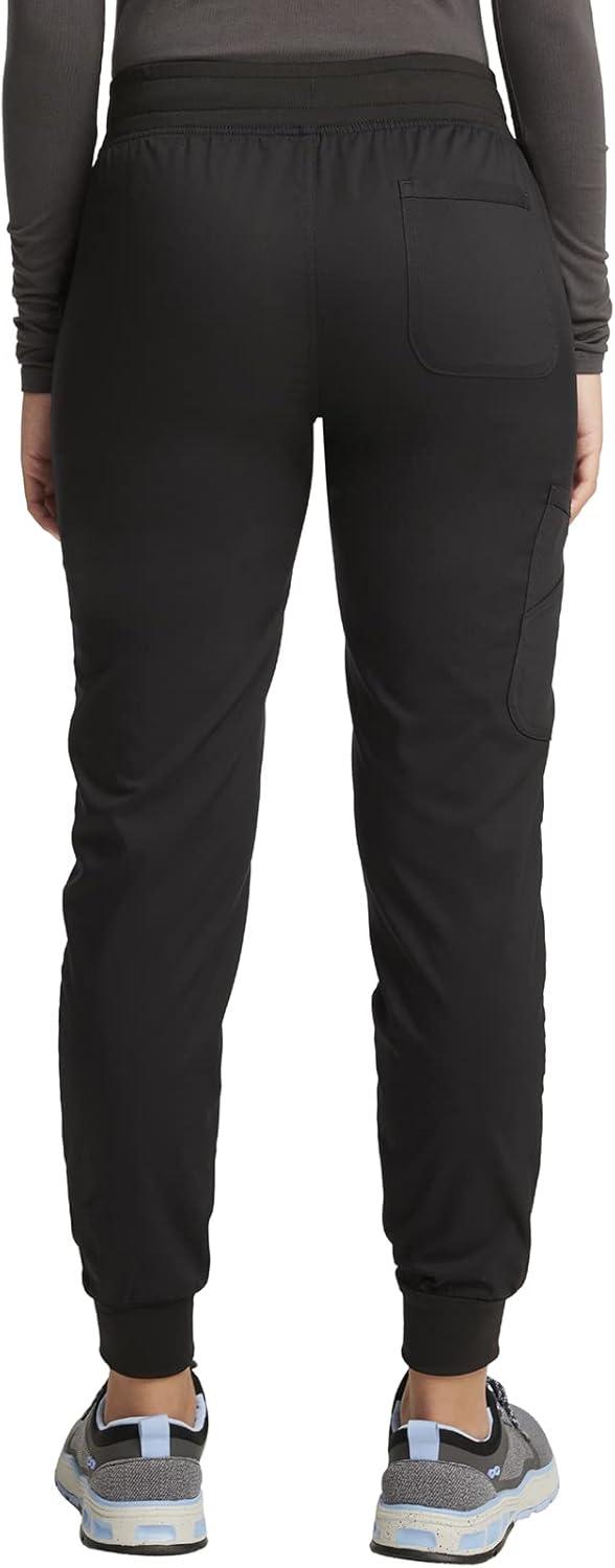 imageCherokee Women Scrub Set Tuckable Snap Front Polo Shirt WW698 With Modern Classic fit Mid Rise Waist Scrub Jogger Pant WW115Black