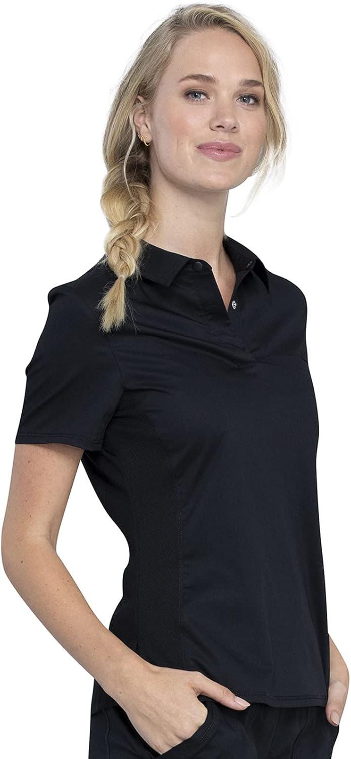 imageCherokee Women Scrub Set Tuckable Snap Front Polo Shirt WW698 With Modern Classic fit Mid Rise Waist Scrub Jogger Pant WW115Black