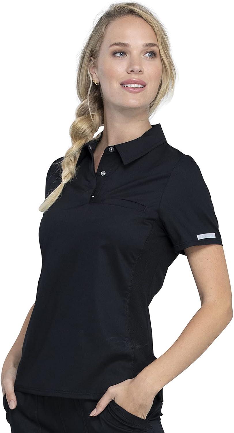 imageCherokee Women Scrub Set Tuckable Snap Front Polo Shirt WW698 With Modern Classic fit Mid Rise Waist Scrub Jogger Pant WW115Black