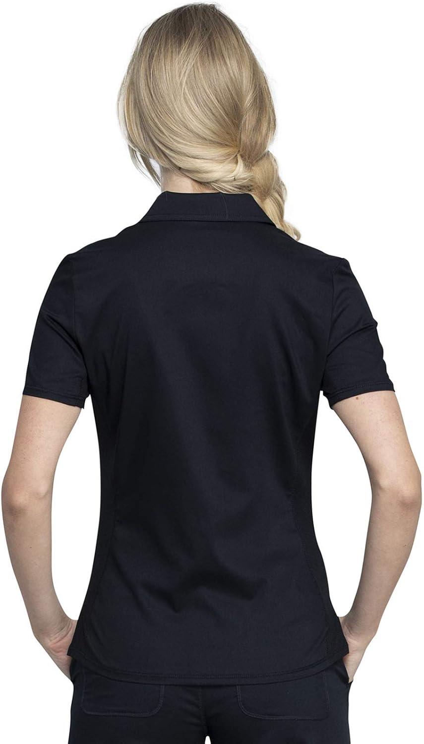 imageCherokee Women Scrub Set Tuckable Snap Front Polo Shirt WW698 With Modern Classic fit Mid Rise Waist Scrub Jogger Pant WW115Black