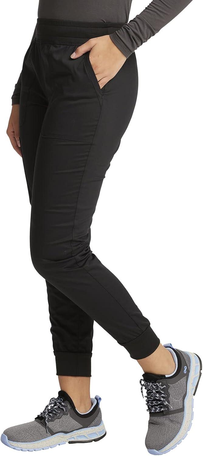 imageCherokee Women Scrub Set Tuckable Snap Front Polo Shirt WW698 With Modern Classic fit Mid Rise Waist Scrub Jogger Pant WW115Black