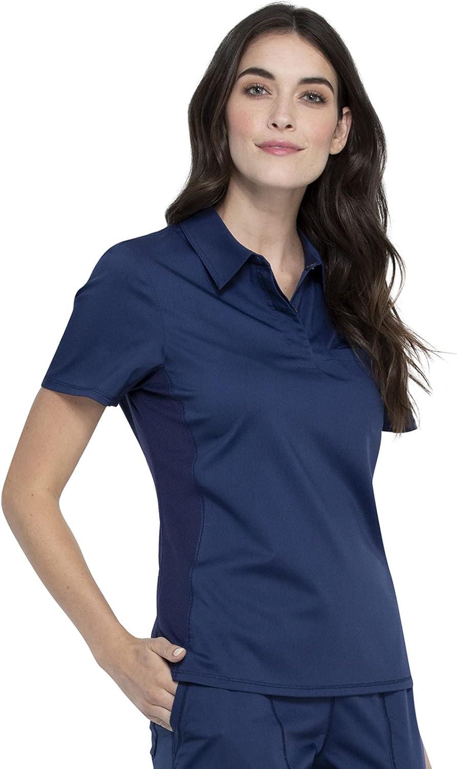 imageCherokee Women Scrub Set Tuckable Snap Front Polo Shirt WW698 With Modern Classic fit Mid Rise Waist Scrub Jogger Pant WW115Navy