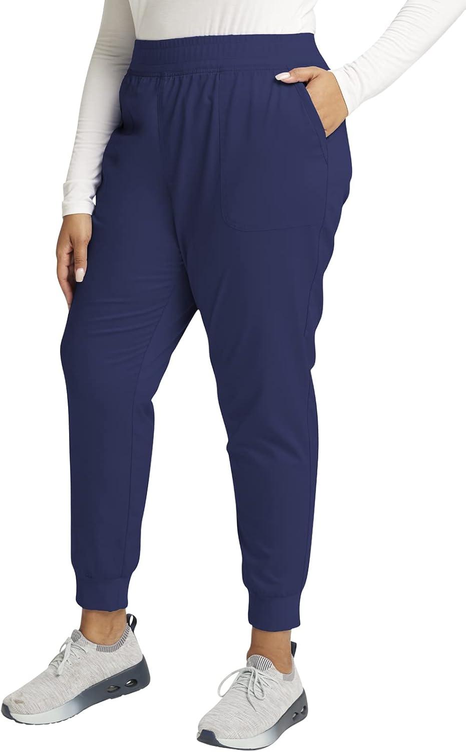 imageCherokee Women Scrub Set Tuckable Snap Front Polo Shirt WW698 With Modern Classic fit Mid Rise Waist Scrub Jogger Pant WW115Navy
