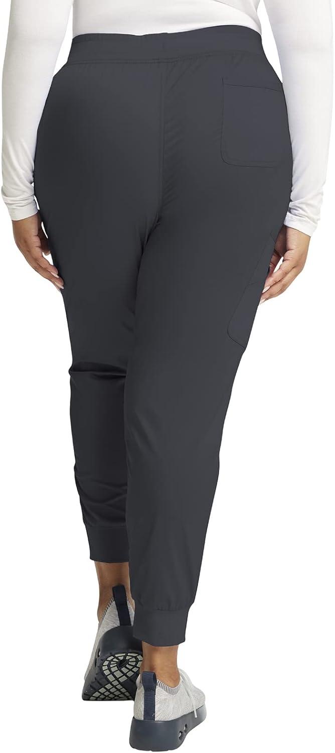 imageCherokee Women Scrub Set Tuckable Snap Front Polo Shirt WW698 With Modern Classic fit Mid Rise Waist Scrub Jogger Pant WW115Pewter