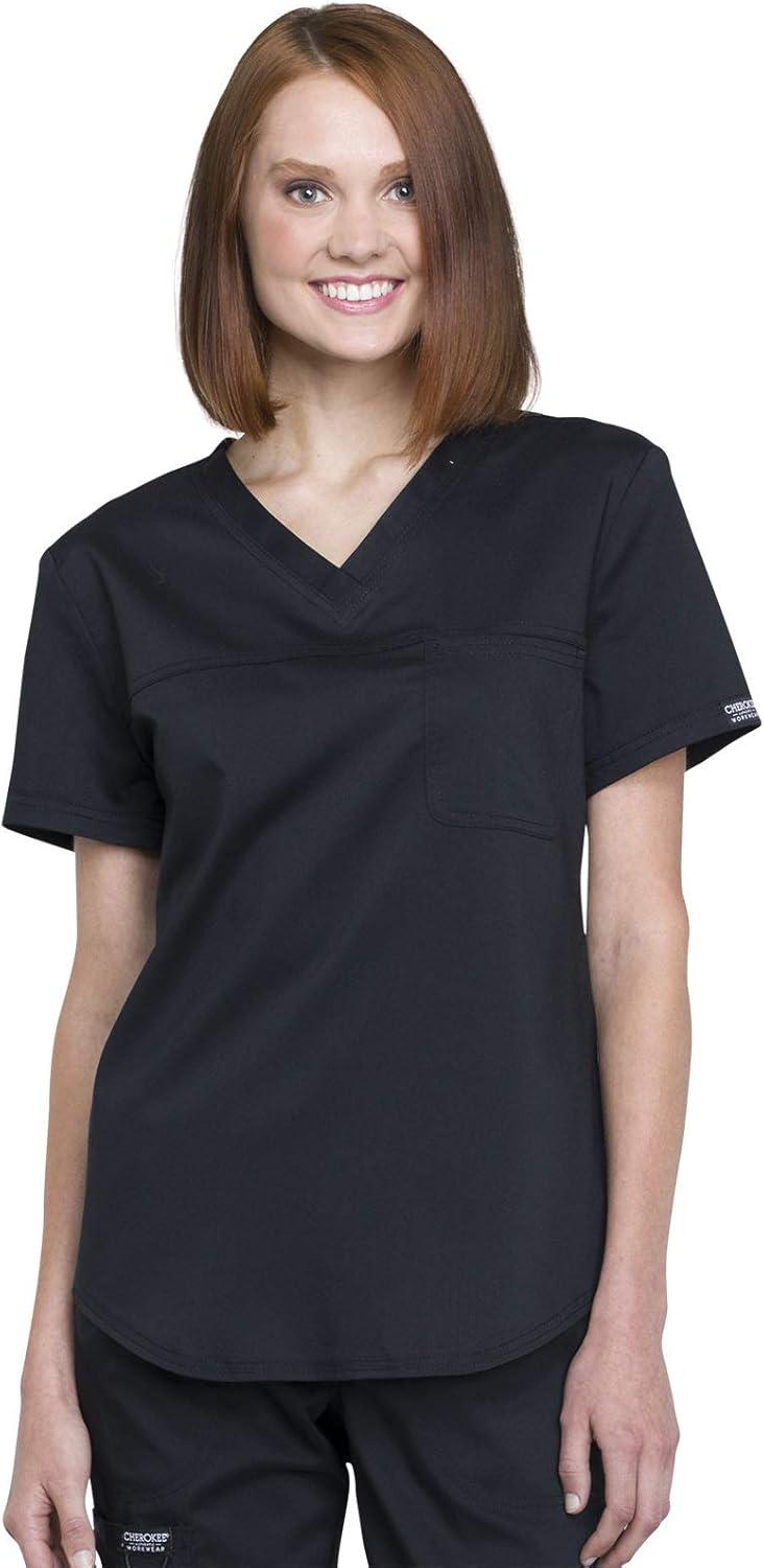 imageCherokee Womens Scrub Set Tuckable VNeck Top WW657 Mid Rise Jogger Pants WW115Black