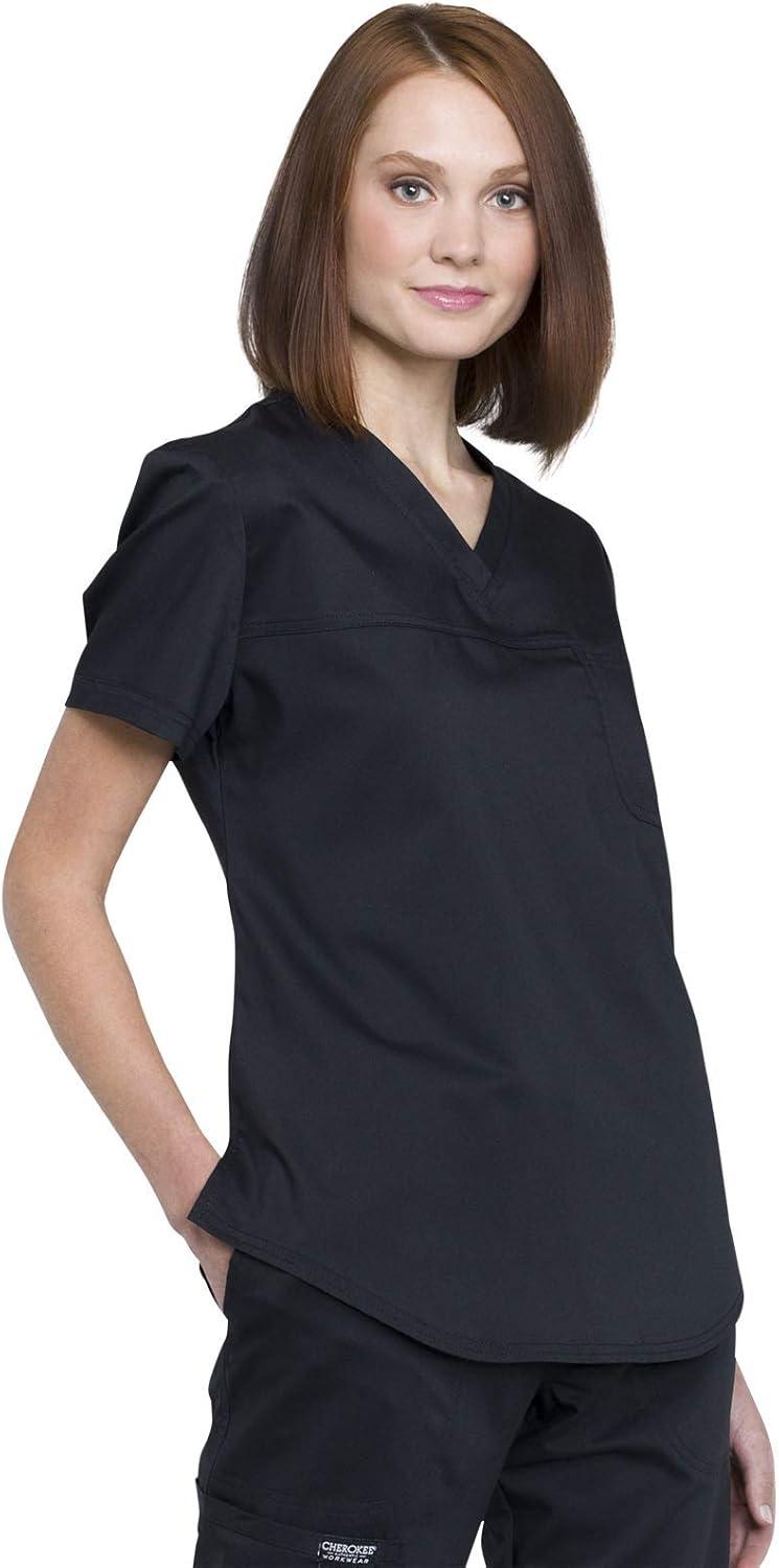 imageCherokee Womens Scrub Set Tuckable VNeck Top WW657 Mid Rise Jogger Pants WW115Black