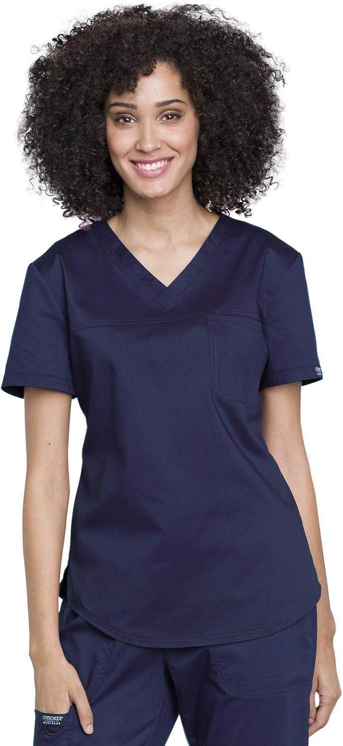 imageCherokee Womens Scrub Set Tuckable VNeck Top WW657 Mid Rise Jogger Pants WW115Navy