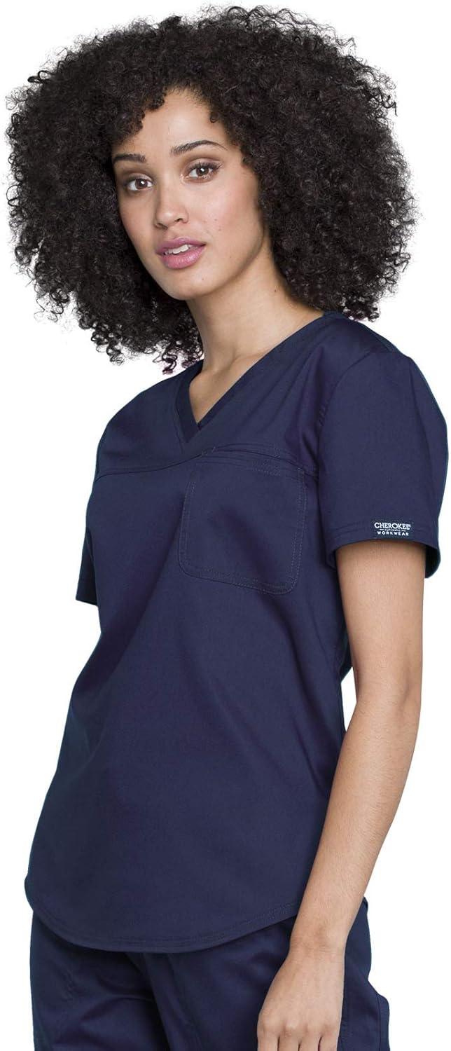 imageCherokee Womens Scrub Set Tuckable VNeck Top WW657 Mid Rise Jogger Pants WW115Navy