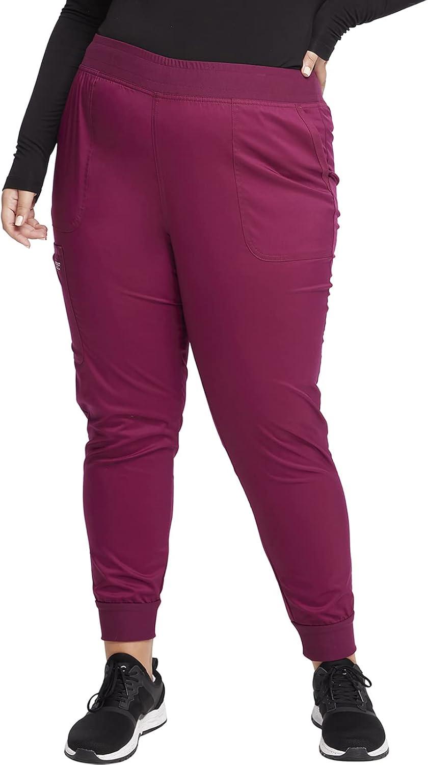 imageCherokee Womens Scrub Set Tuckable VNeck Top WW657 Mid Rise Jogger Pants WW115Wine