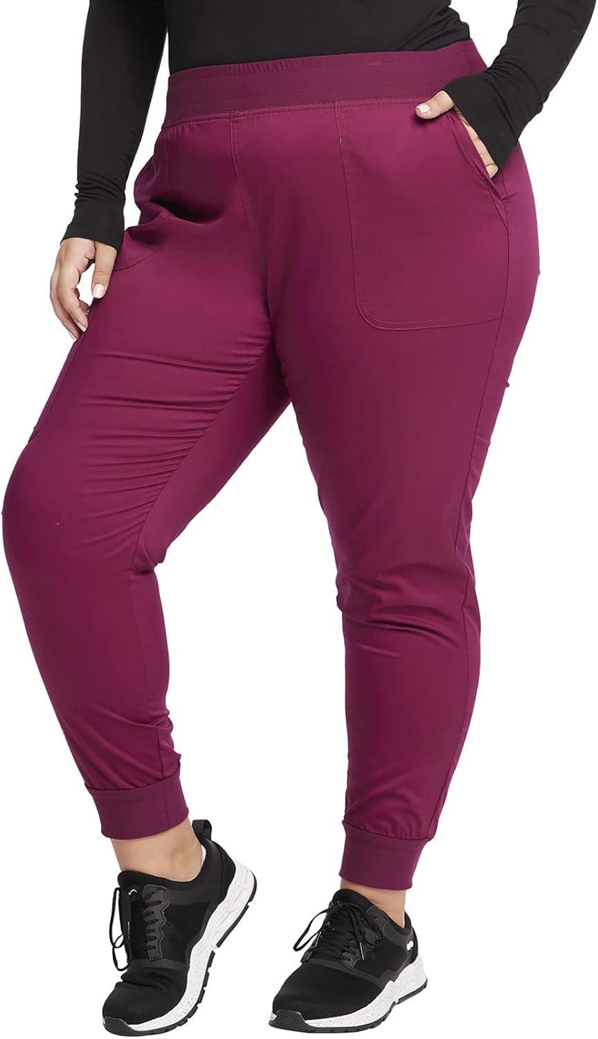 imageCherokee Womens Scrub Set Tuckable VNeck Top WW657 Mid Rise Jogger Pants WW115Wine
