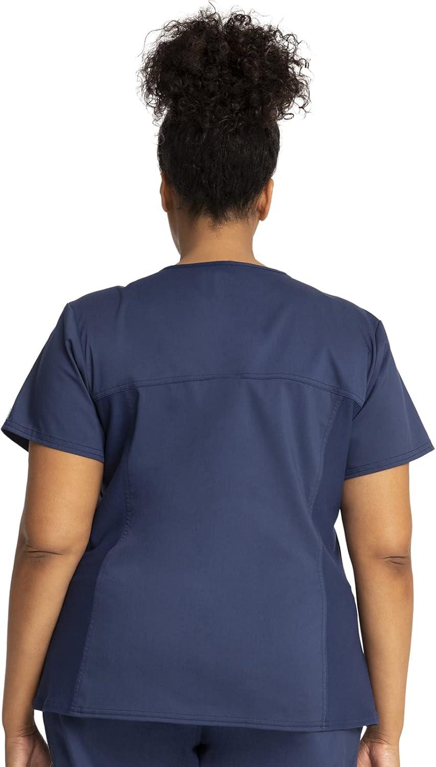 imageCherokee Womens Scrub Top VNeck Knit Panel Top WW2875 with Natural Rise Scrub Jogger Pant with Elasticized Waistband WW115Navy