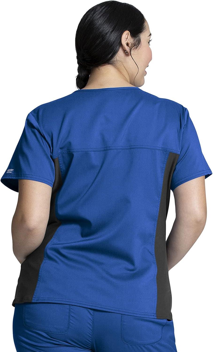 imageCherokee Womens Scrub Top VNeck Knit Panel Top WW2875 with Natural Rise Scrub Jogger Pant with Elasticized Waistband WW115Royal
