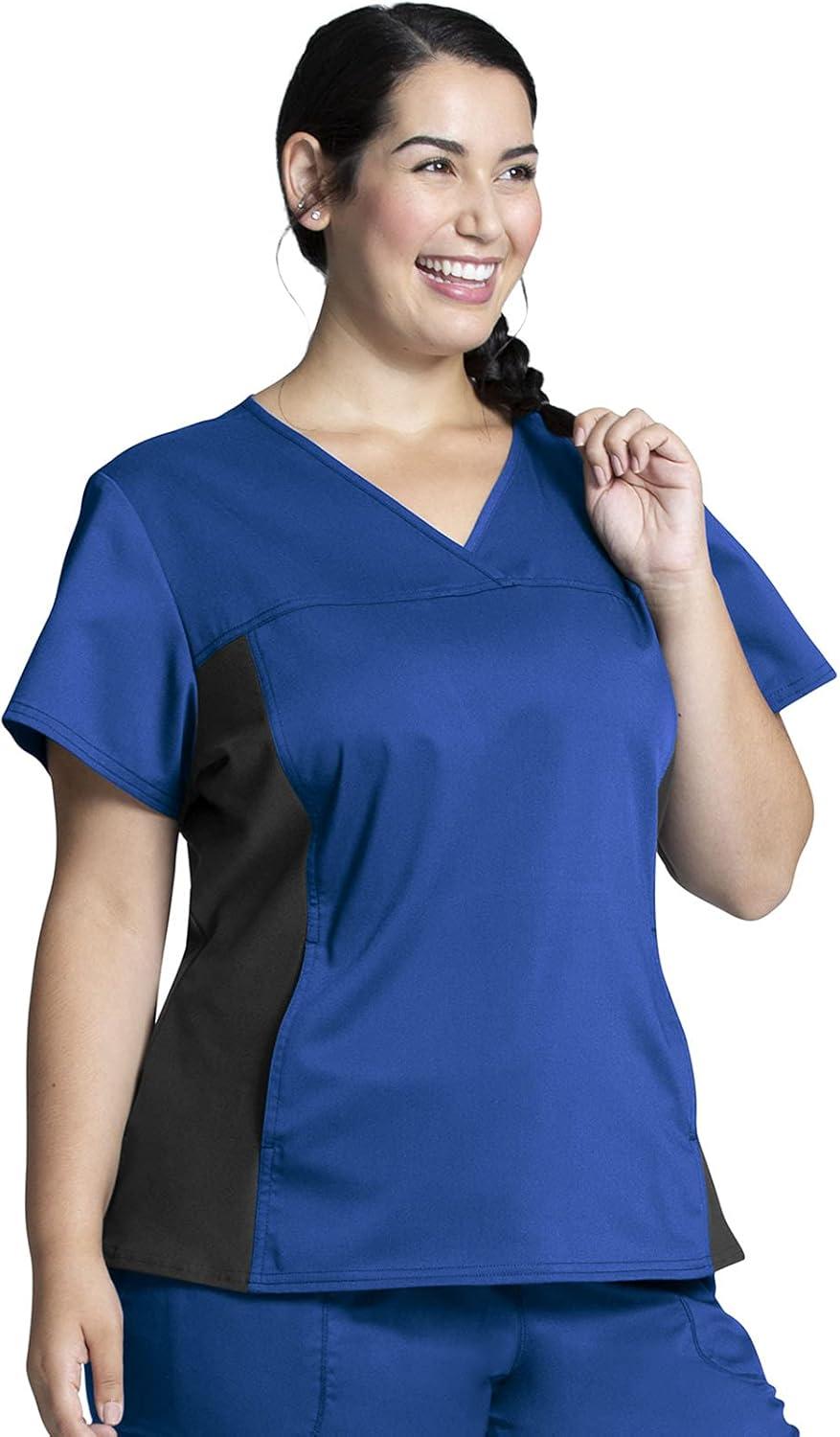 imageCherokee Womens Scrub Top VNeck Knit Panel Top WW2875 with Natural Rise Scrub Jogger Pant with Elasticized Waistband WW115Royal