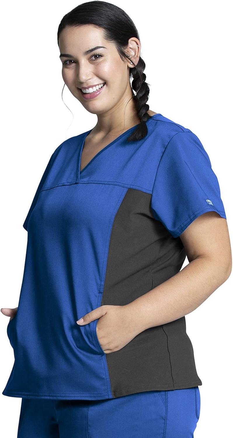 imageCherokee Womens Scrub Top VNeck Knit Panel Top WW2875 with Natural Rise Scrub Jogger Pant with Elasticized Waistband WW115Royal