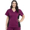Cherokee Womens Scrub Top, V-Neck Knit Panel Top WW2875 with Natural Rise Scrub Jogger Pant with Elasticized Waistband WW115(Wine)